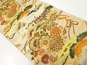 アンティーク　松鶴に鼓模様織出し名古屋帯（着用可）